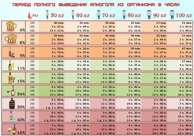 Как долго алкоголь держится в организме: таблица времени выведения