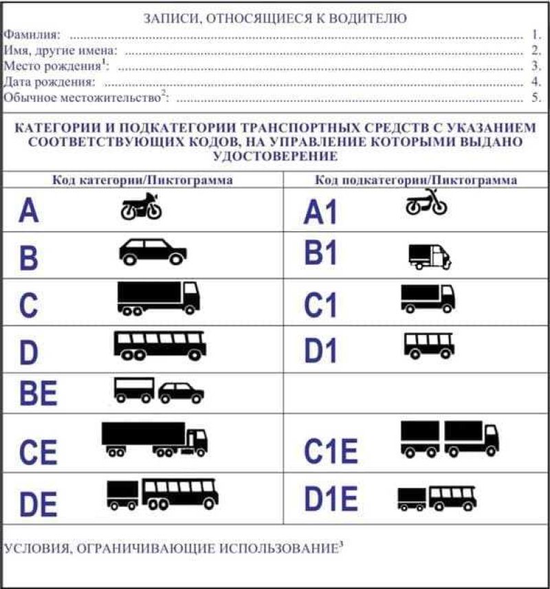 Расшифровка категорий водительских прав нового образца в казахстане